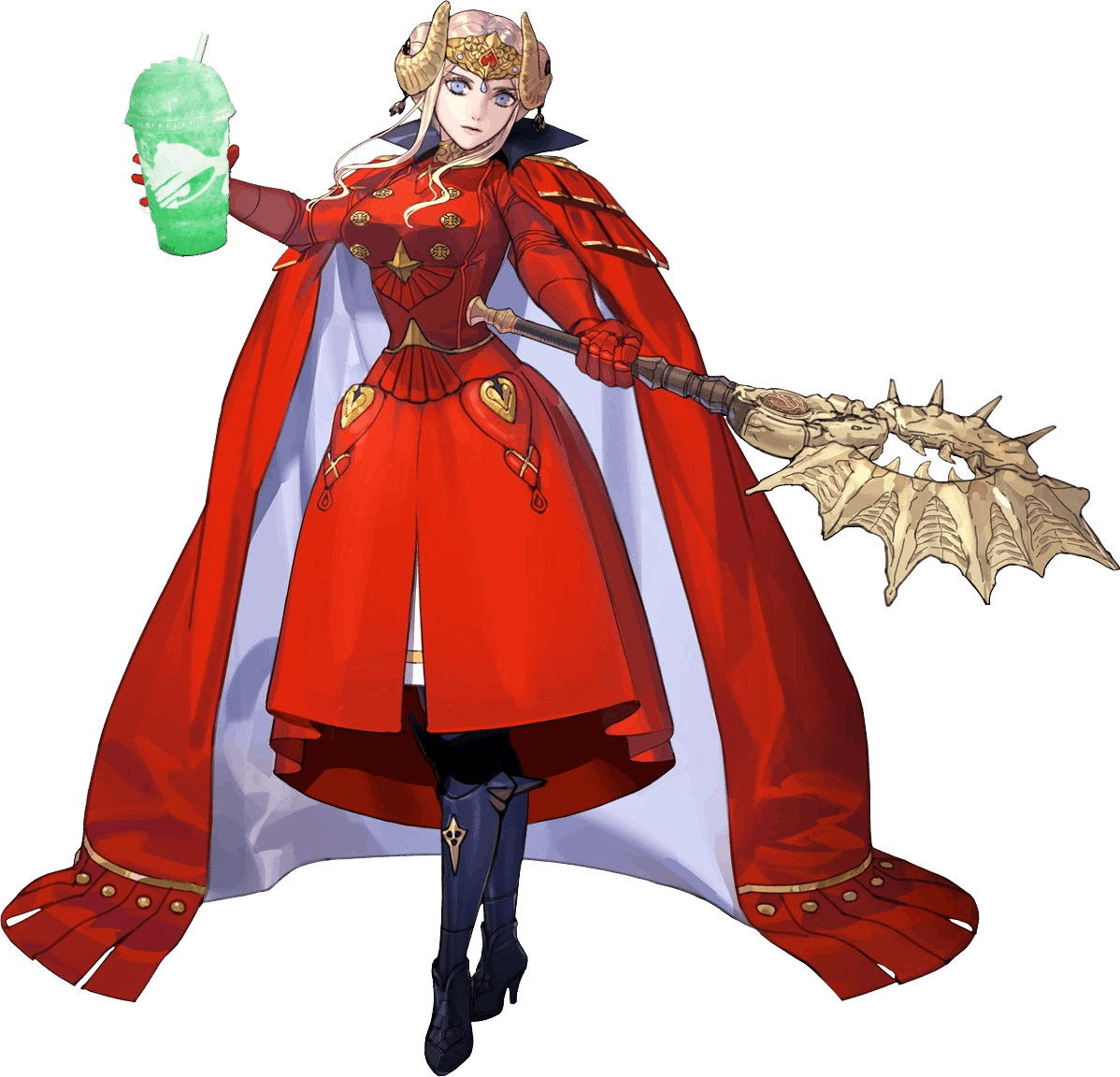 It's Edelgard von Hresvleg from Fire Emblem Three Houses, swinging her big axe and looking very badass and great.